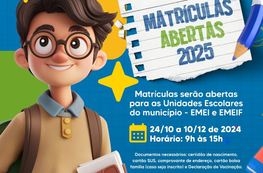  MATRÍCULAS PARA REDE MUNICIPAL DE ENSINO SERÃO REALIZADAS DE 24 DE OUTUBRO A 10 DE DEZEMBRO 